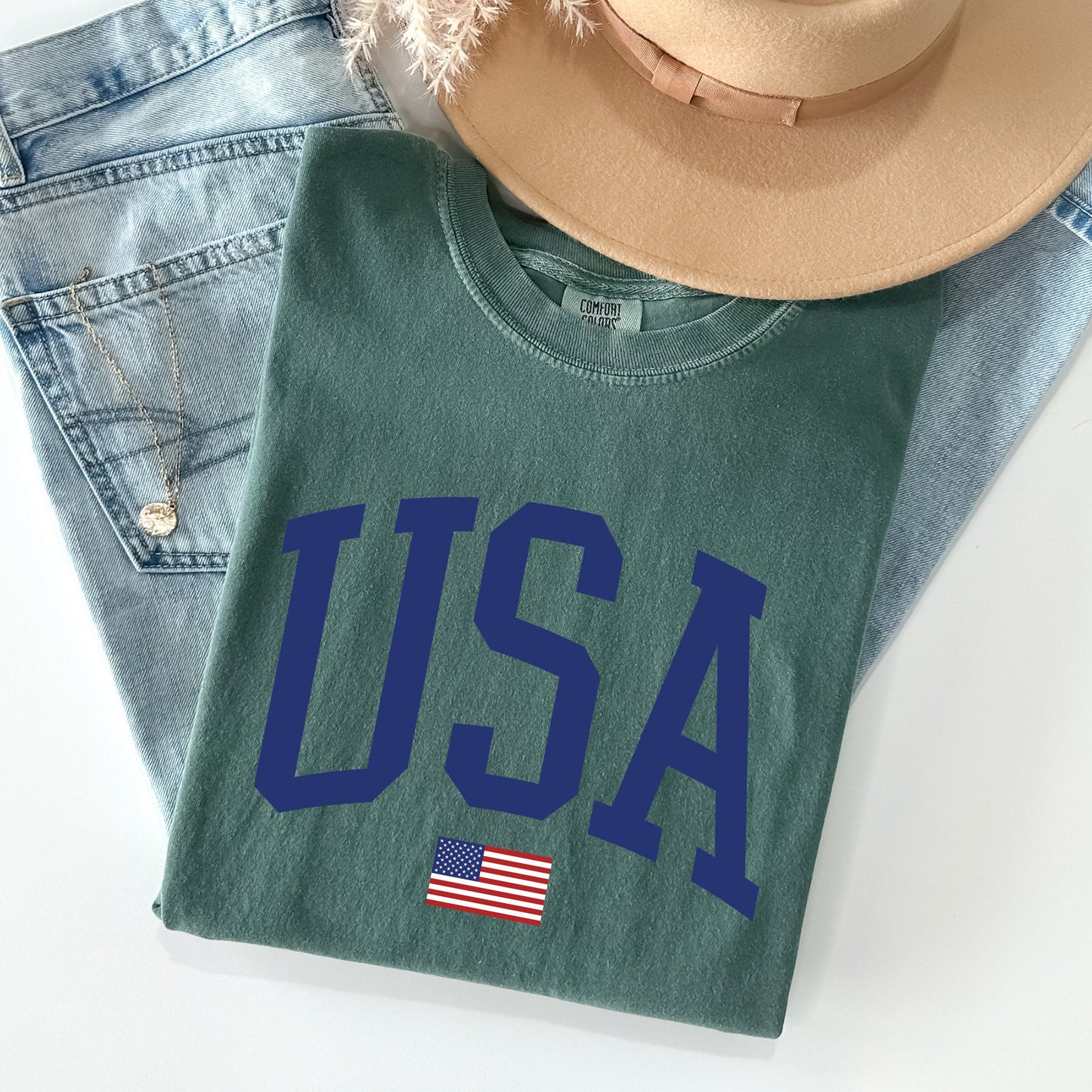 USA Flag, America, Patriotic, Blue, 4th of July Tshirt Comfort Colors T-Shirt