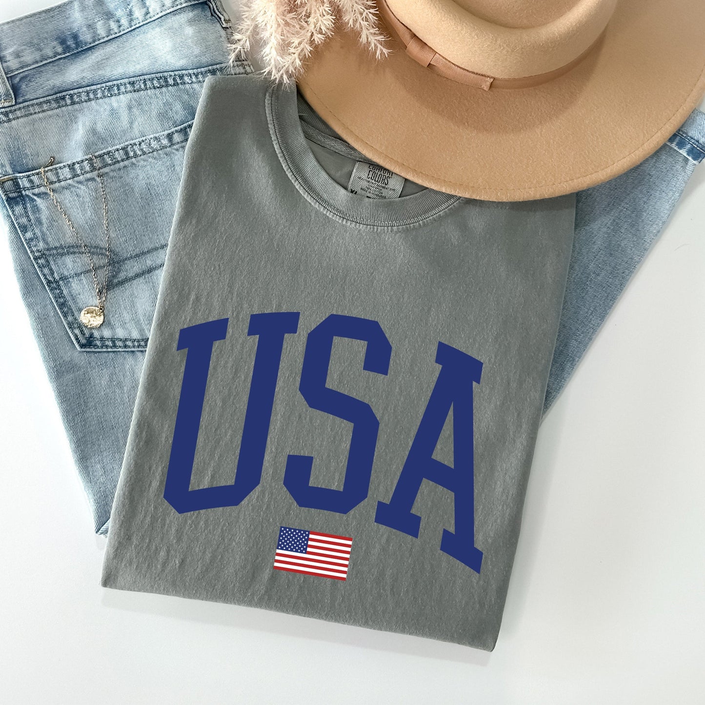 USA Flag, America, Patriotic, Blue, 4th of July Tshirt Comfort Colors T-Shirt