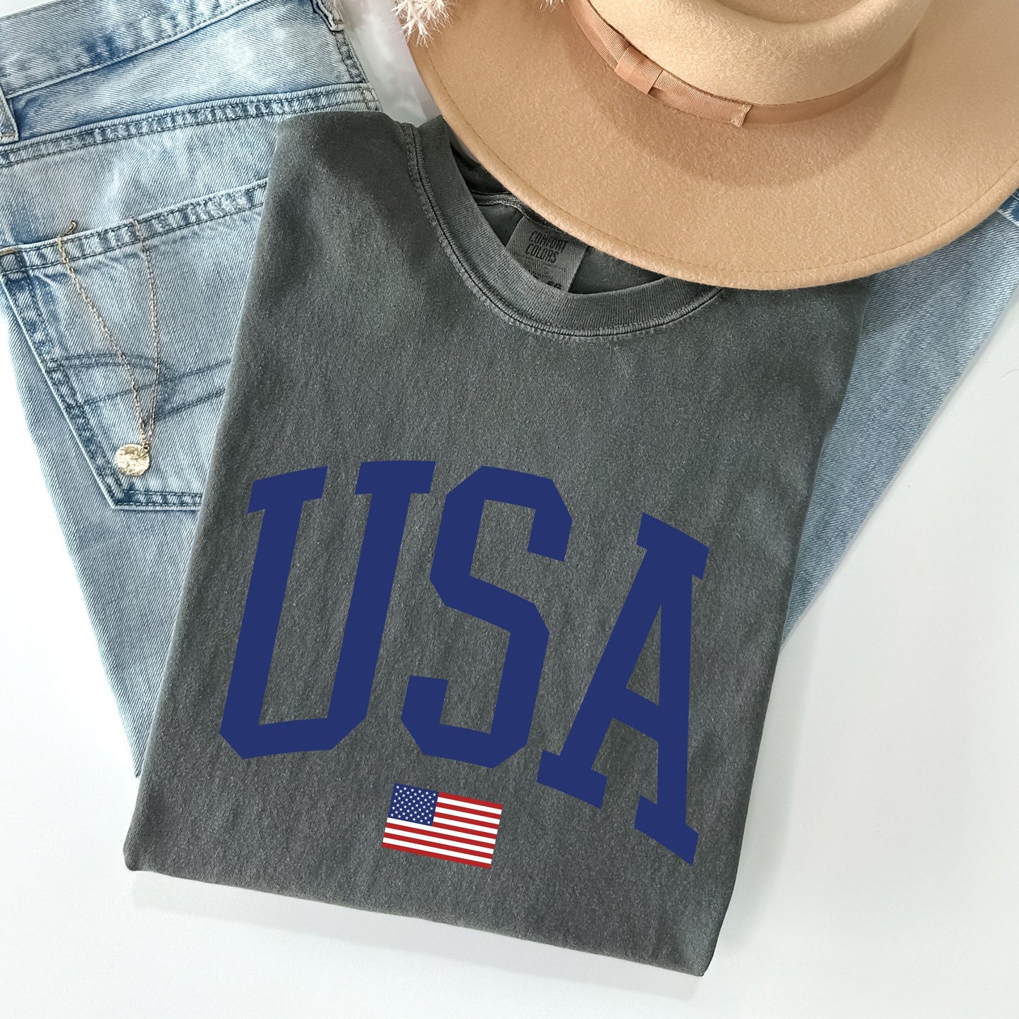 USA Flag, America, Patriotic, Blue, 4th of July Tshirt Comfort Colors T-Shirt