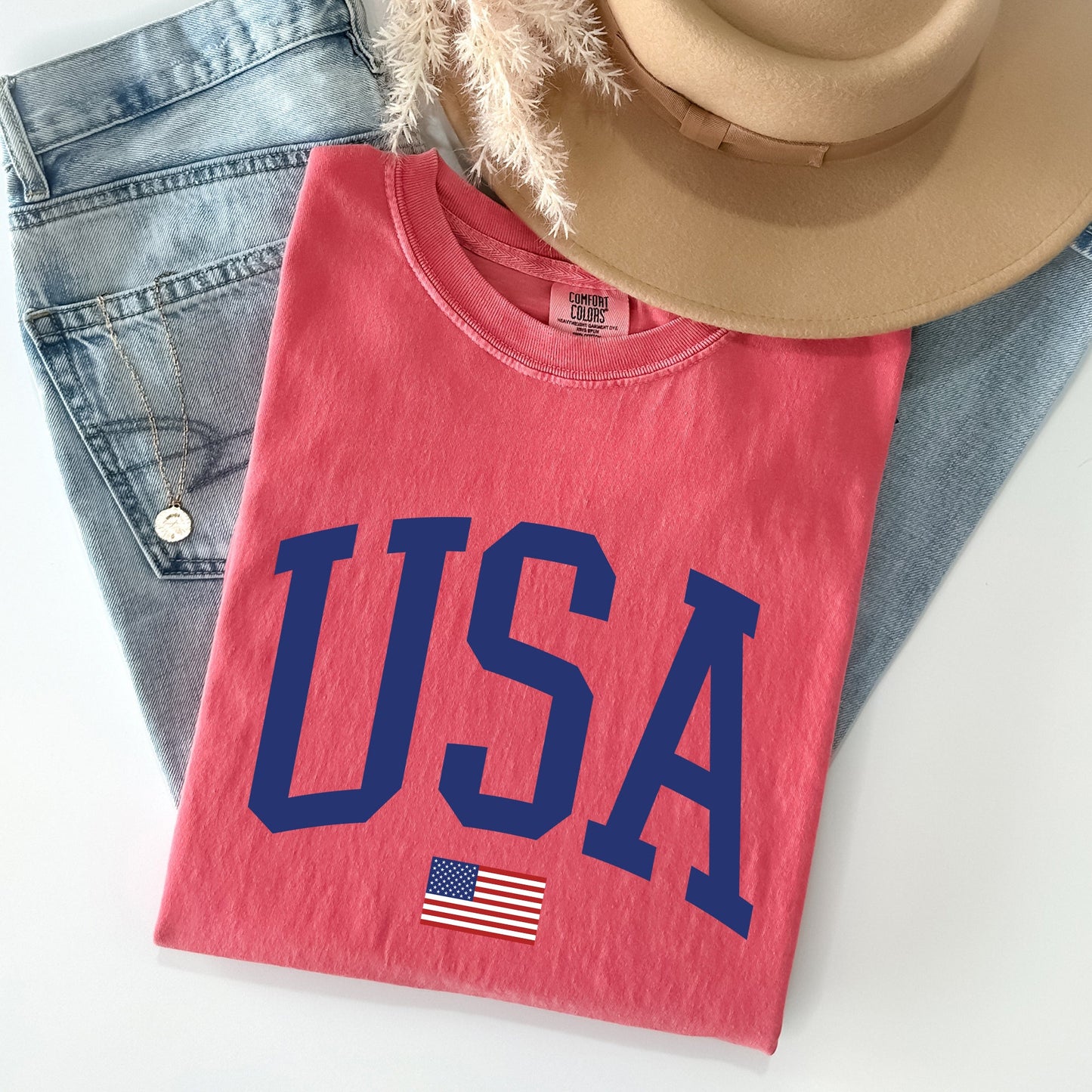USA Flag, America, Patriotic, Blue, 4th of July Tshirt Comfort Colors T-Shirt