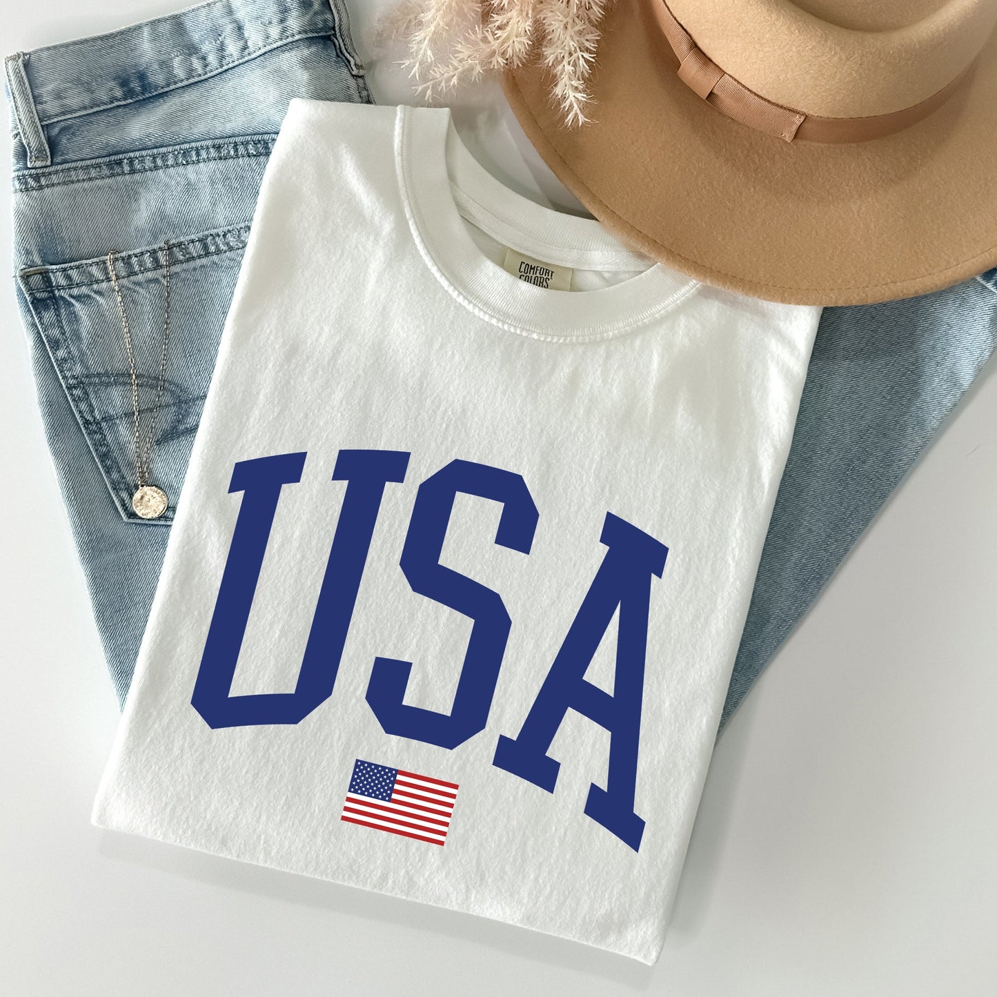 USA Flag, America, Patriotic, Blue, 4th of July Tshirt Comfort Colors T-Shirt