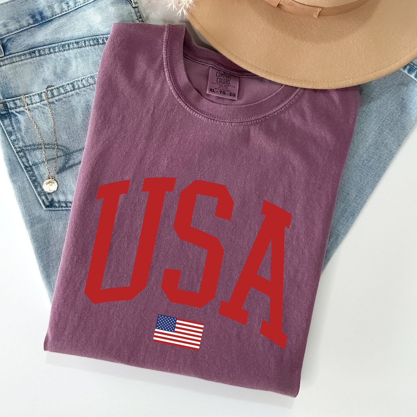 USA Flag, America, Patriotic, Red, 4th of July Tshirt Comfort Colors T-Shirt