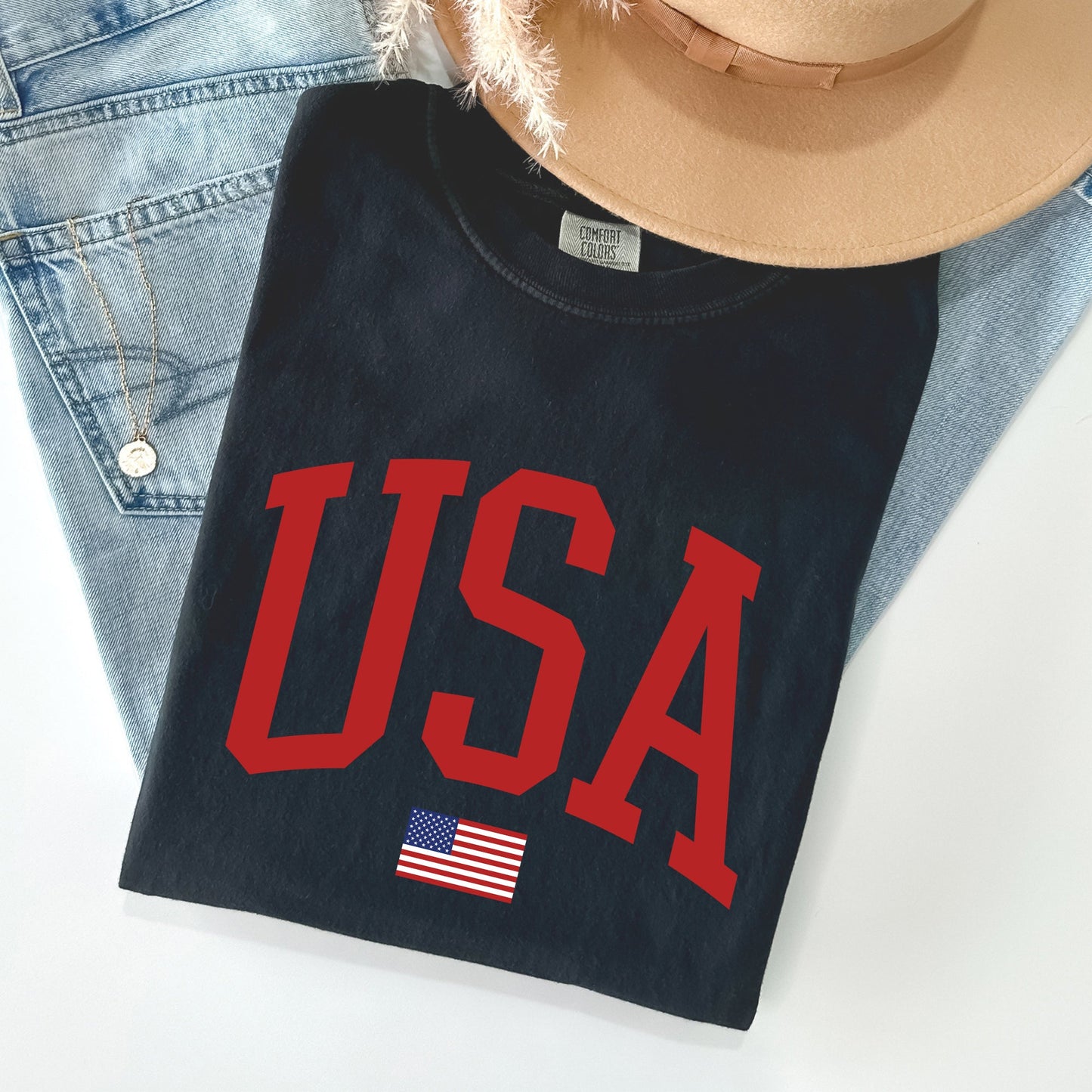 USA Flag, America, Patriotic, Red, 4th of July Tshirt Comfort Colors T-Shirt