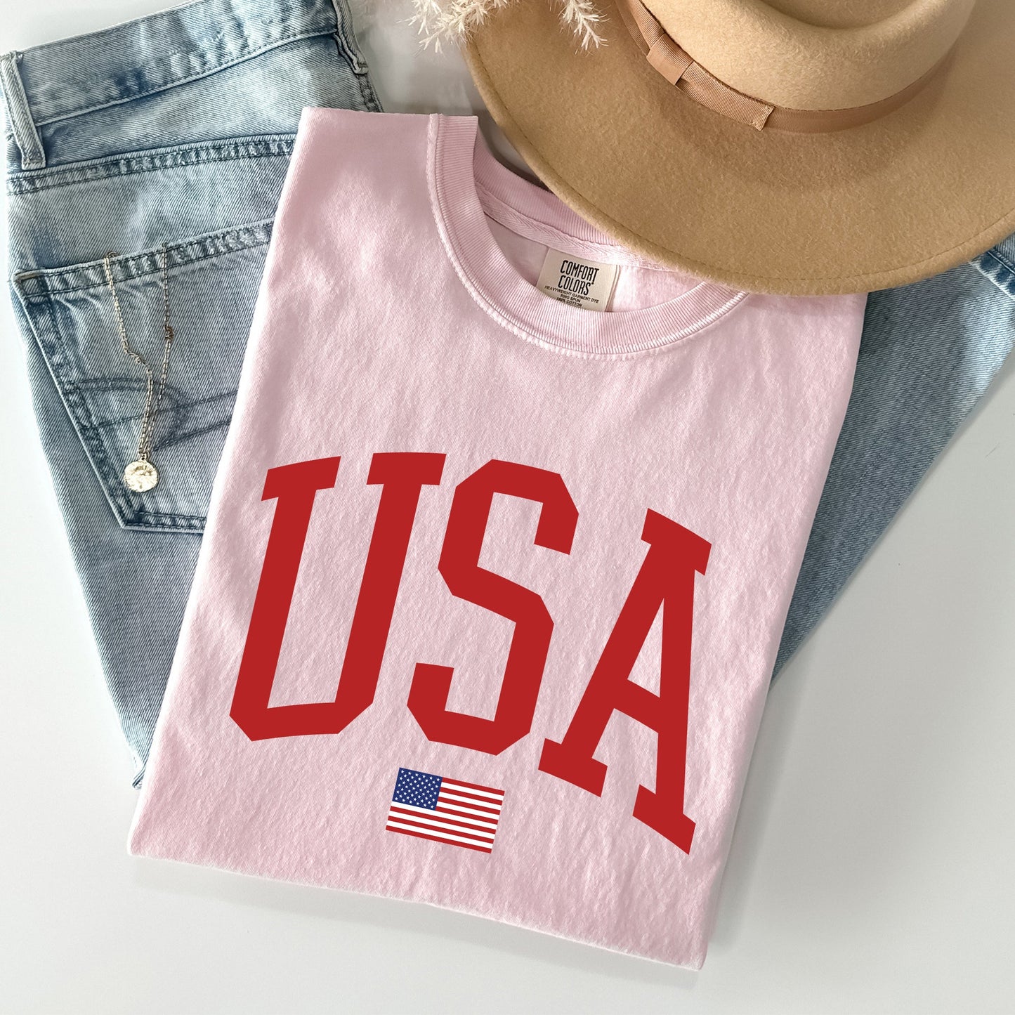 USA Flag, America, Patriotic, Red, 4th of July Tshirt Comfort Colors T-Shirt