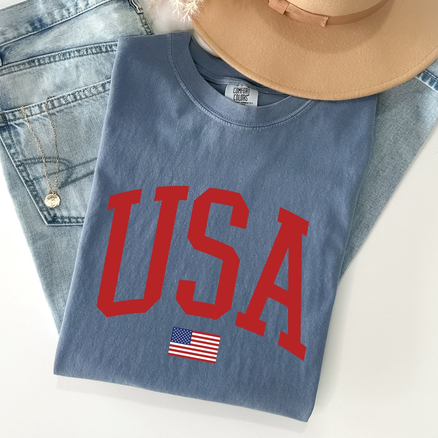 USA Flag, America, Patriotic, Red, 4th of July Tshirt Comfort Colors T-Shirt