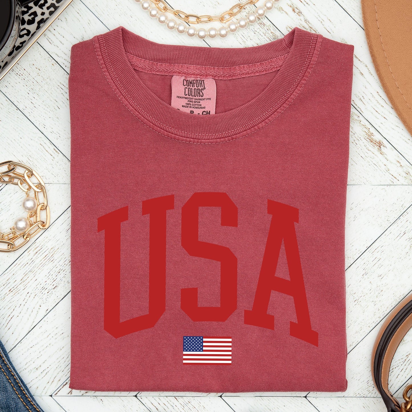 USA Flag, America, Patriotic, Red, 4th of July Tshirt Comfort Colors T-Shirt