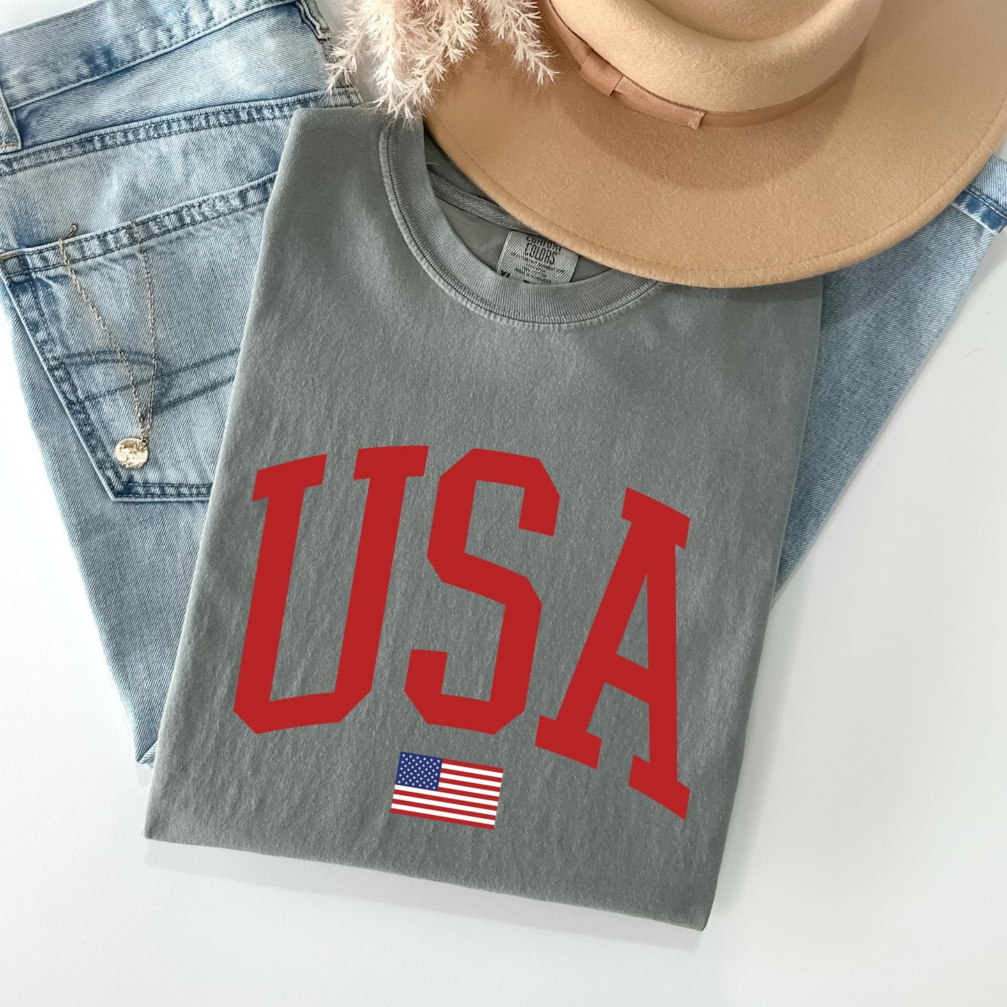 USA Flag, America, Patriotic, Red, 4th of July Tshirt Comfort Colors T-Shirt