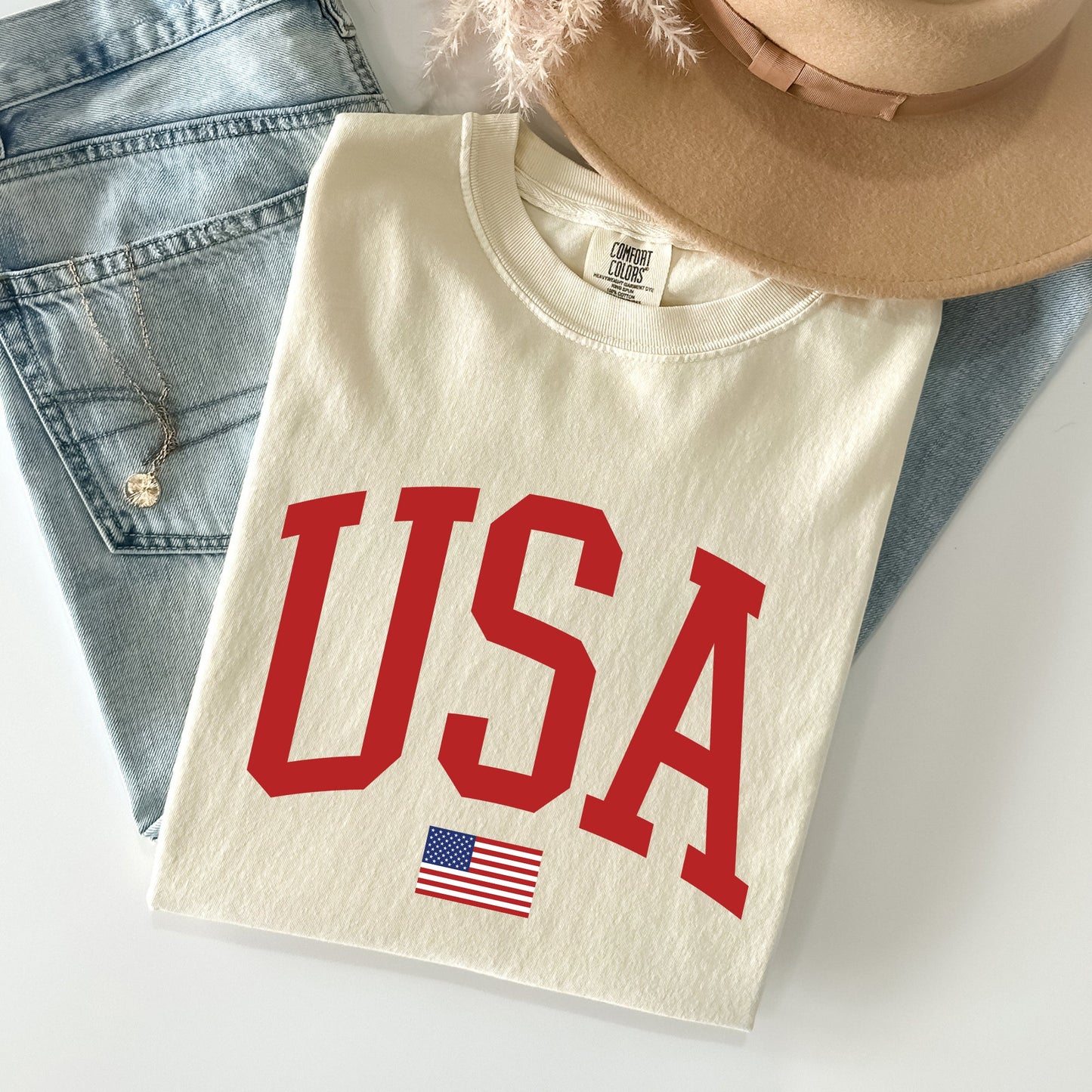 USA Flag, America, Patriotic, Red, 4th of July Tshirt Comfort Colors T-Shirt