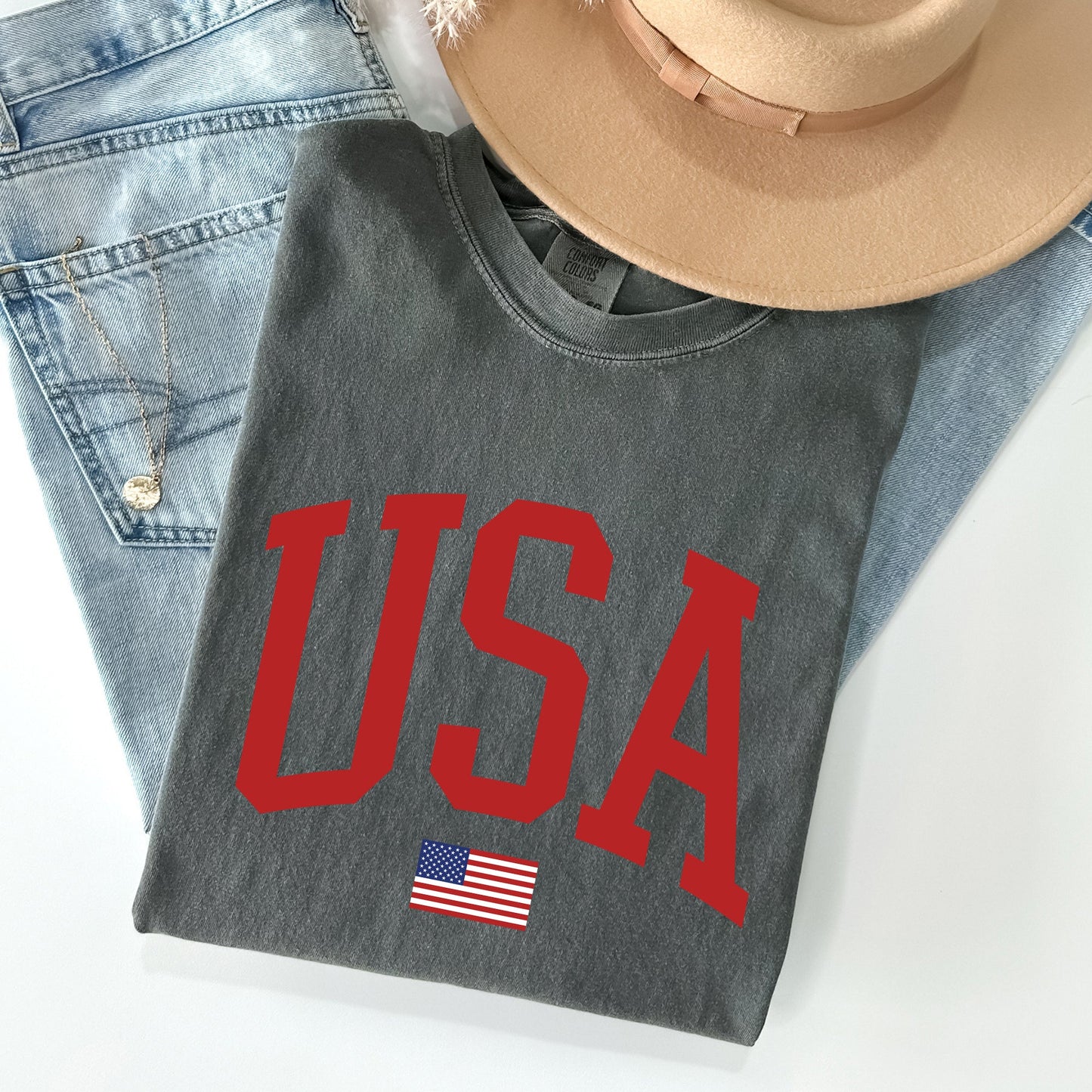 USA Flag, America, Patriotic, Red, 4th of July Tshirt Comfort Colors T-Shirt