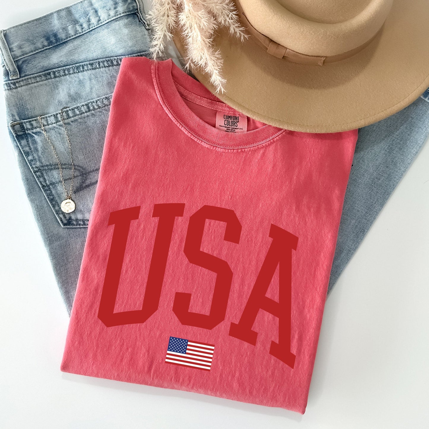 USA Flag, America, Patriotic, Red, 4th of July Tshirt Comfort Colors T-Shirt