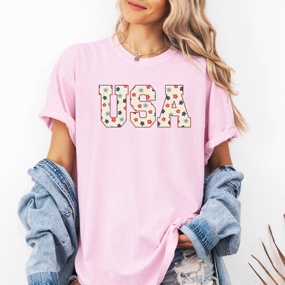 USA Flowers, Minimalist, Patriotic, America, 4th of July Tshirt Comfort Colors T-Shirt