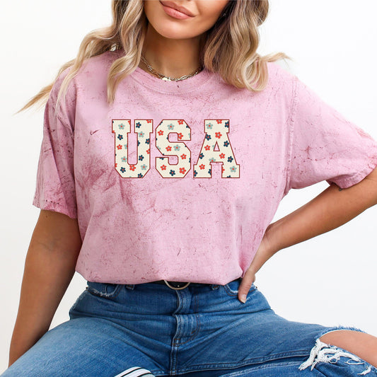 USA Flowers, Minimalist, Patriotic, America, 4th of July, Color Blast Tshirt Comfort Colors T-Shirt