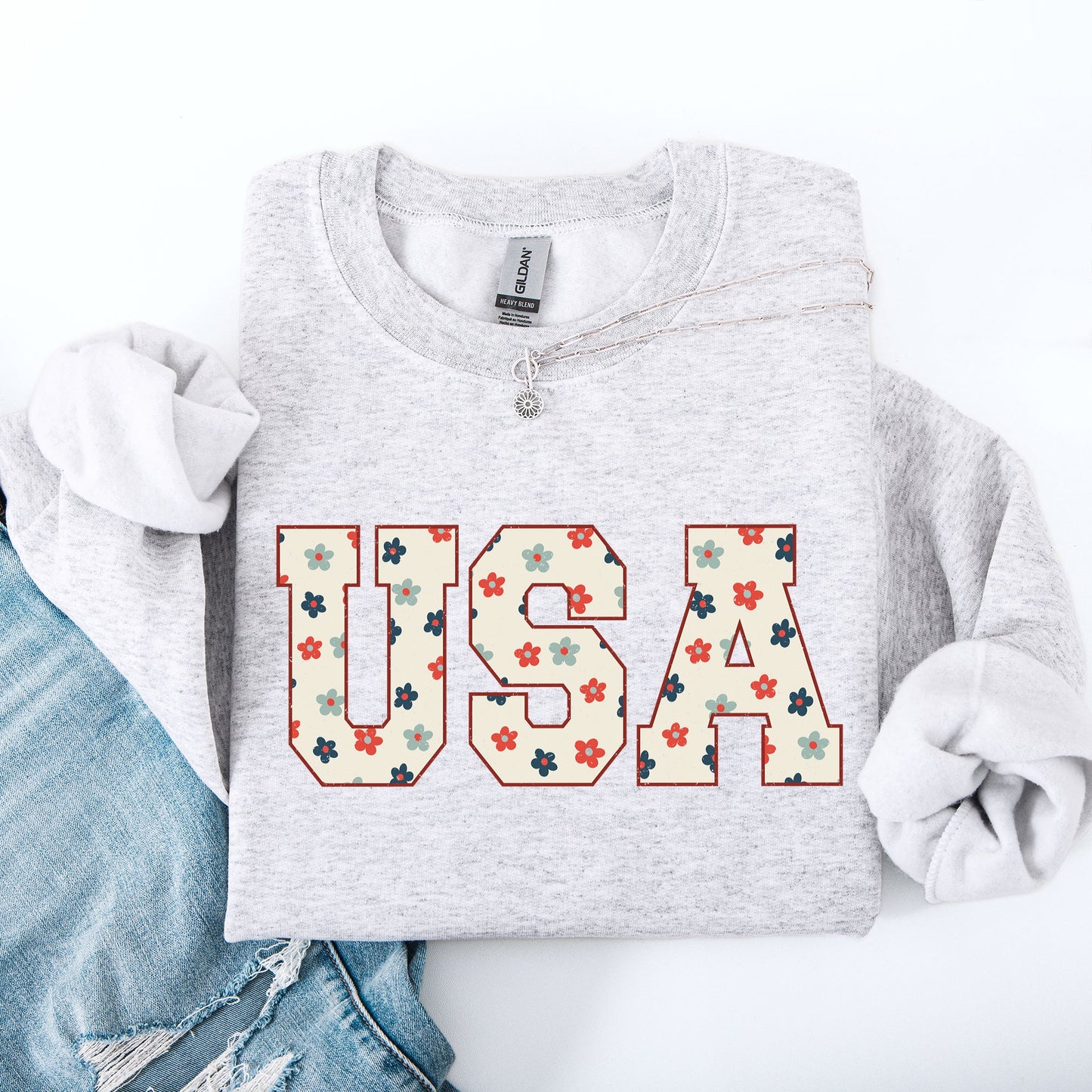 USA Flowers, Minimalist, Patriotic, America, 4th of July Sweatshirt