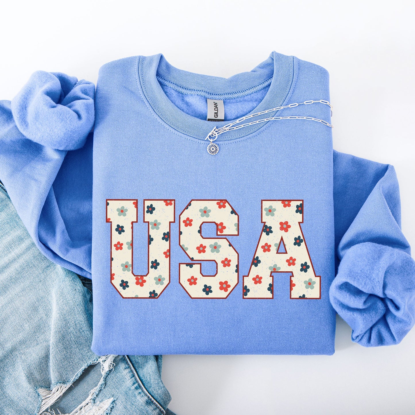 USA Flowers, Minimalist, Patriotic, America, 4th of July Sweatshirt