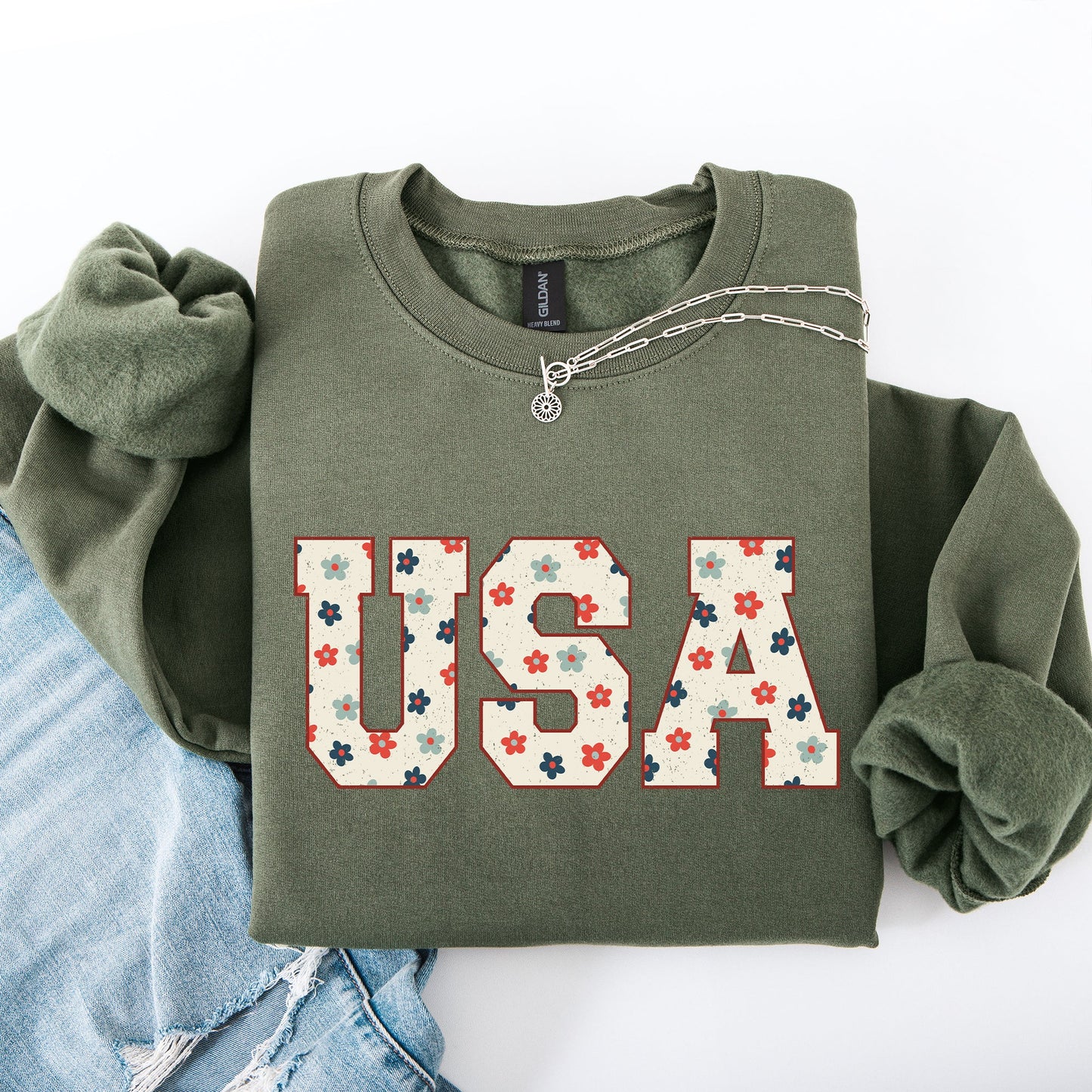 USA Flowers, Minimalist, Patriotic, America, 4th of July Sweatshirt