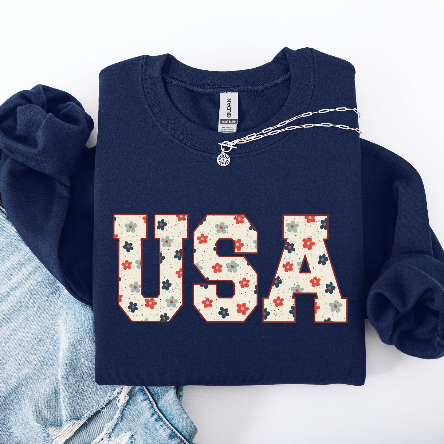 USA Flowers, Minimalist, Patriotic, America, 4th of July Sweatshirt