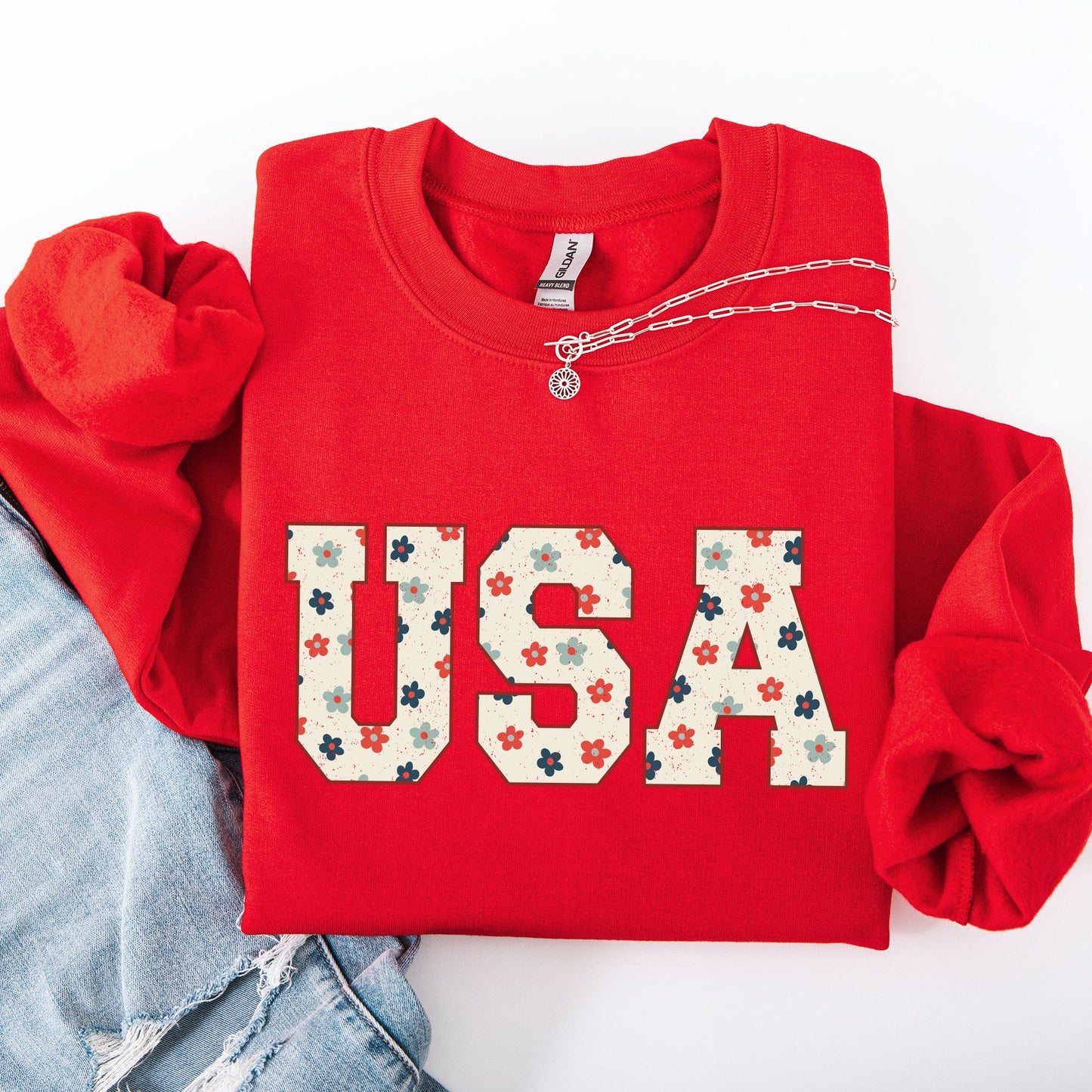 USA Flowers, Minimalist, Patriotic, America, 4th of July Sweatshirt