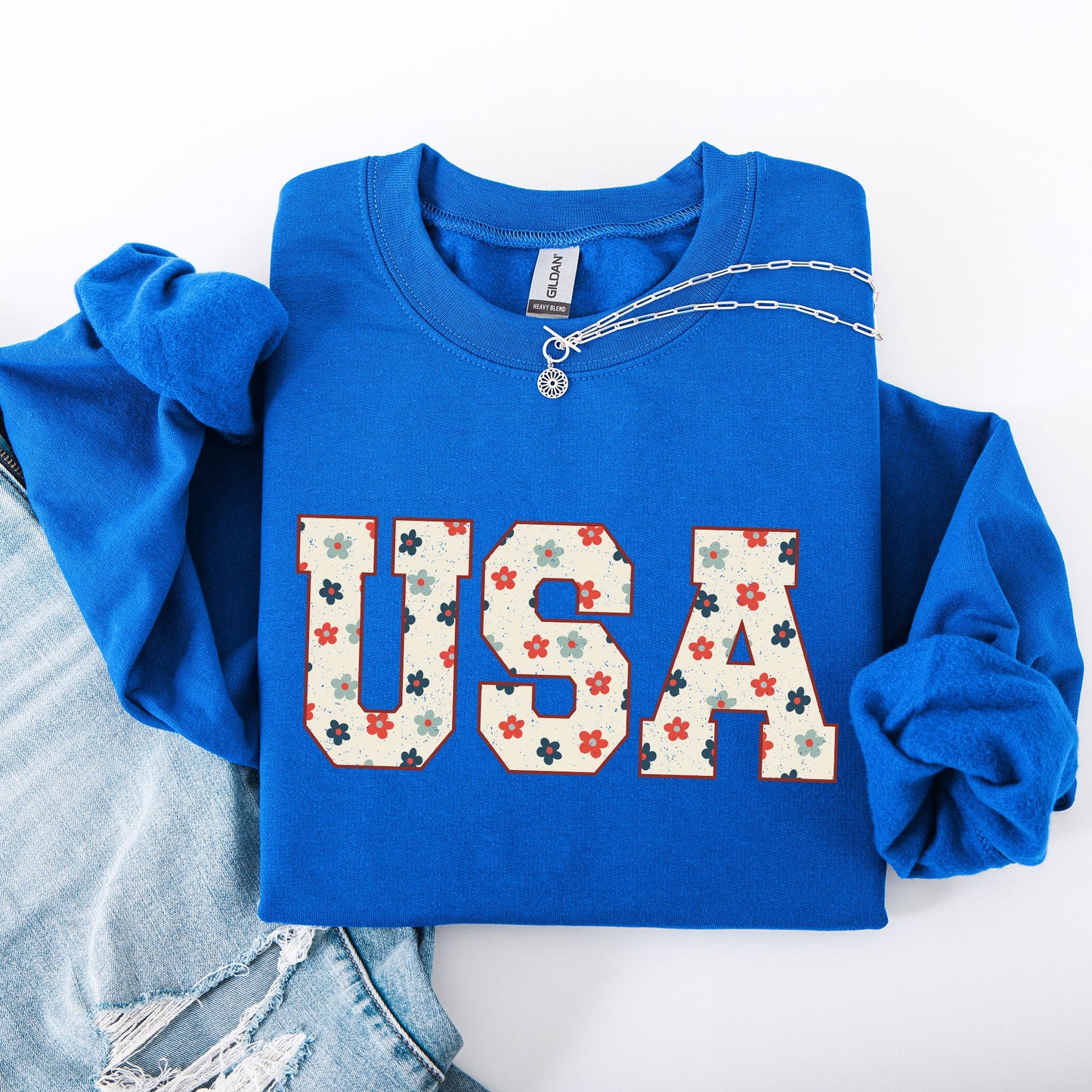 USA Flowers, Minimalist, Patriotic, America, 4th of July Sweatshirt