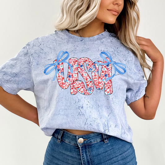 USA Ribbons, Coquette, Fourth of July, America, Patriotic, USA, Comfort Colors Color Blast T-Shirt