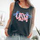USA Ribbons, Coquette, Fourth of July, America, Patriotic, USA Comfort Colors Tank Top