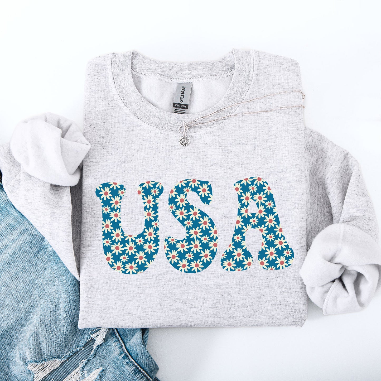 USA Retro Daisies, Patriotic, America, 4th of July Sweatshirt