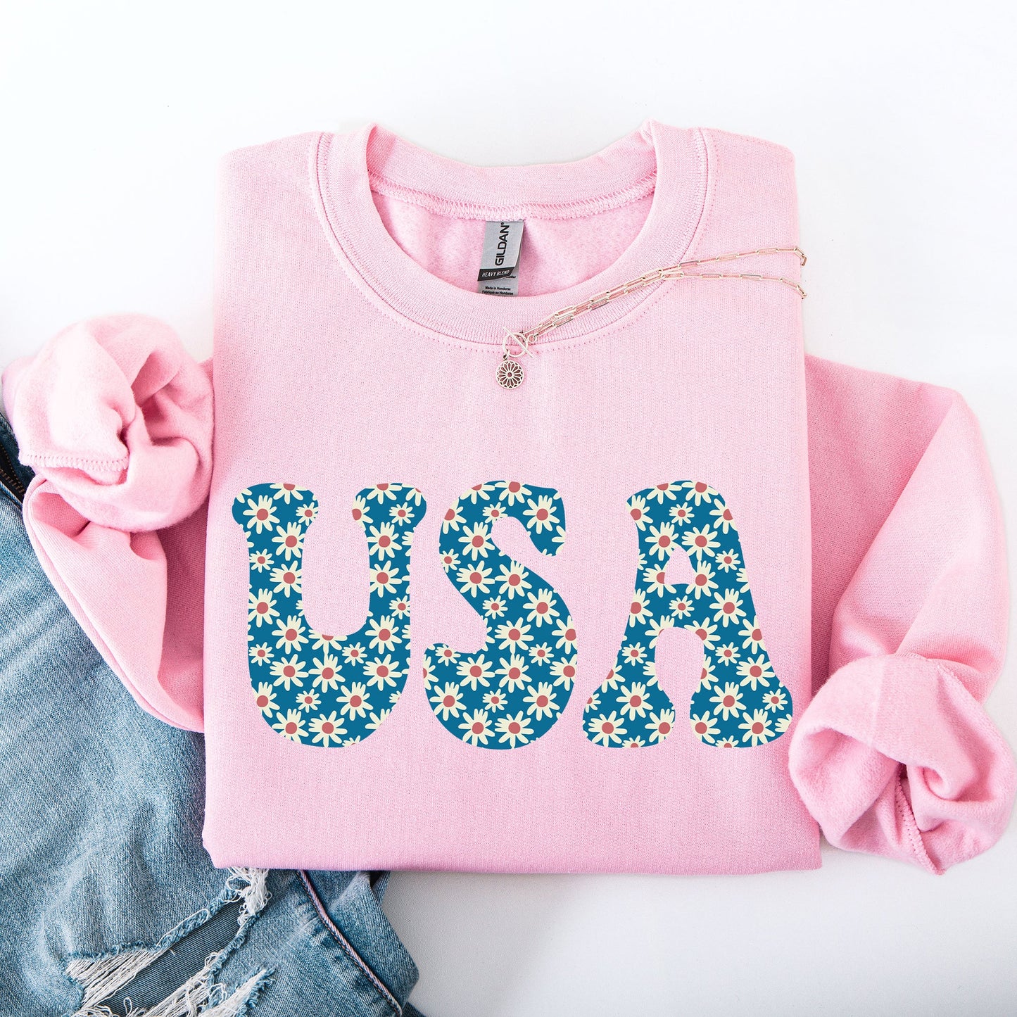 USA Retro Daisies, Patriotic, America, 4th of July Sweatshirt