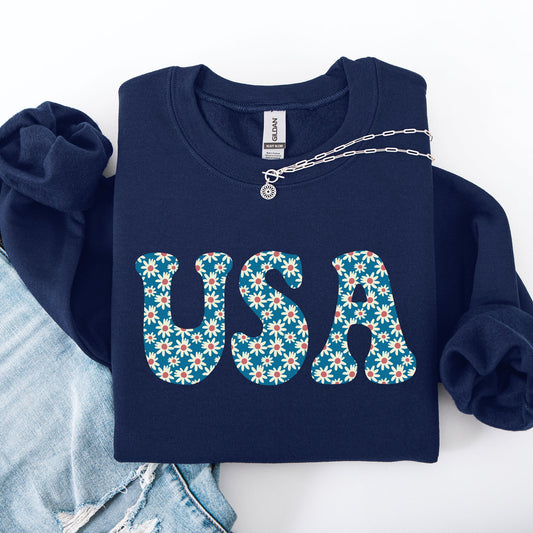 USA Retro Daisies, Patriotic, America, 4th of July Sweatshirt