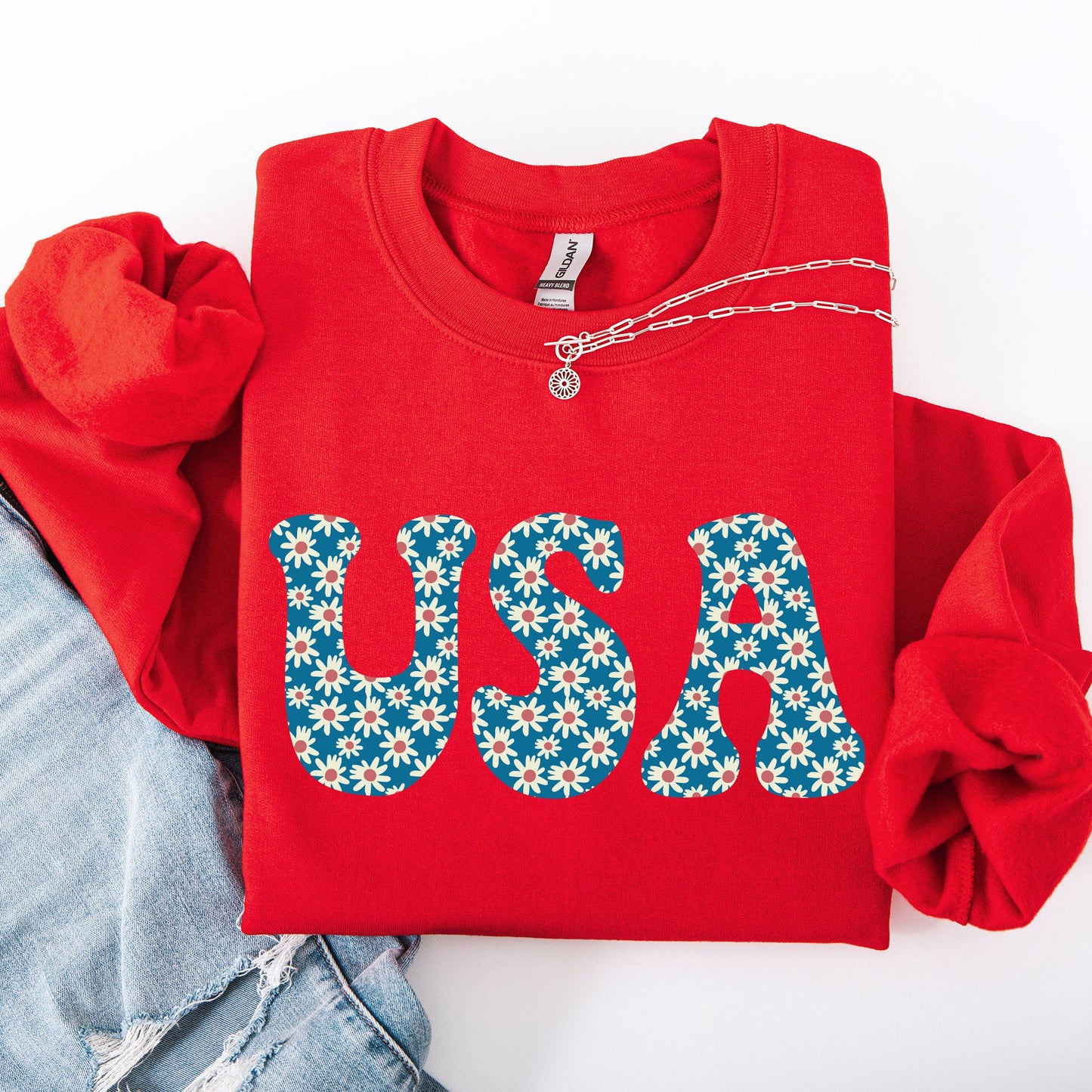 USA Retro Daisies, Patriotic, America, 4th of July Sweatshirt