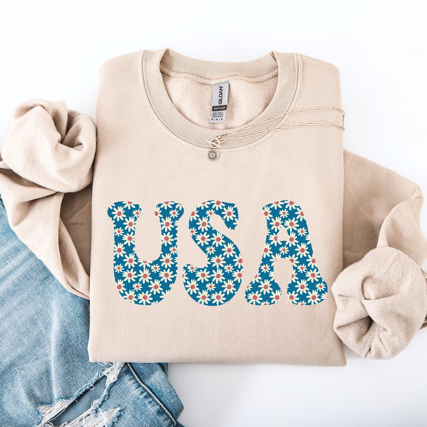 USA Retro Daisies, Patriotic, America, 4th of July Sweatshirt