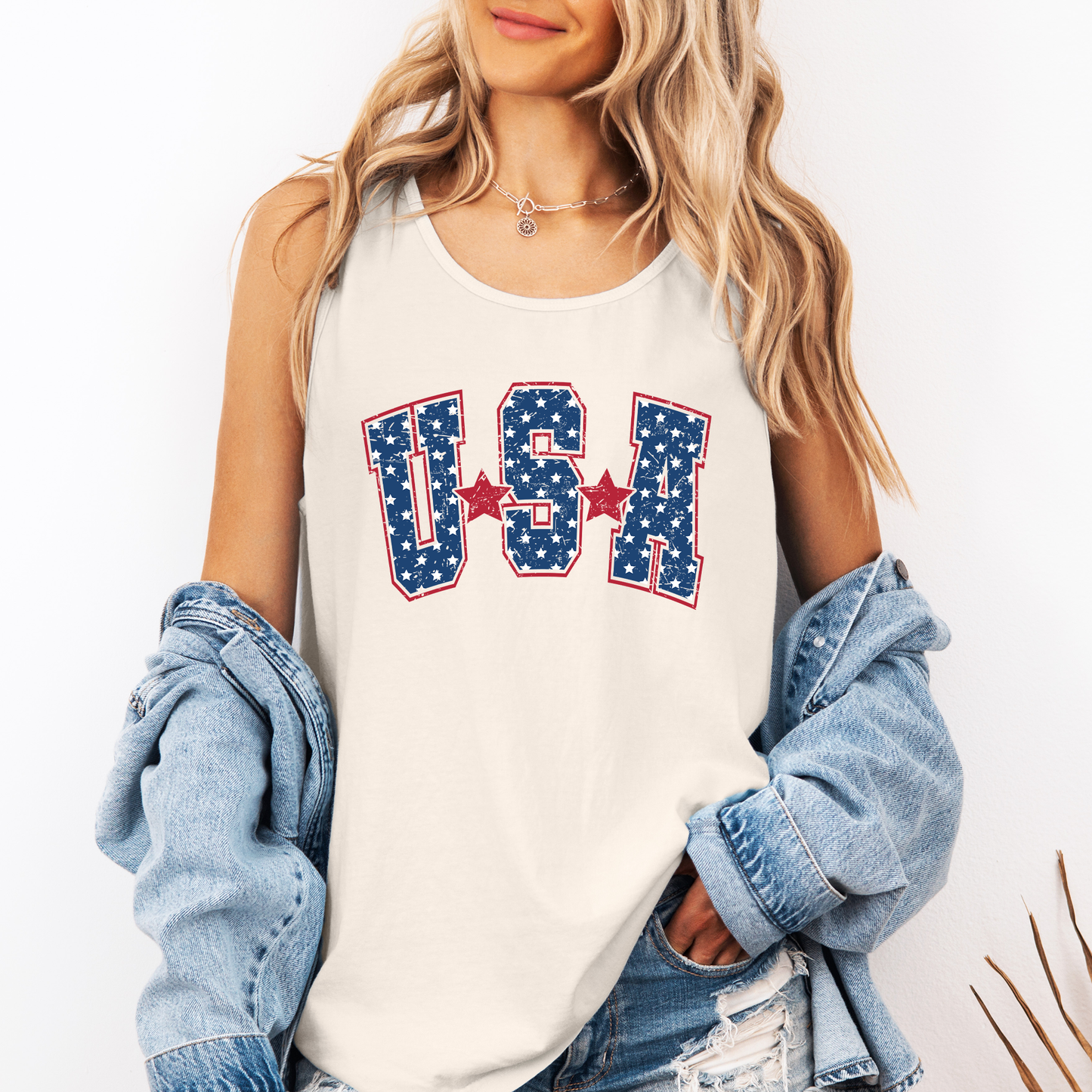 USA Retro Stars, Fourth of July, America, Patriotic, USA Comfort Colors Tank Top