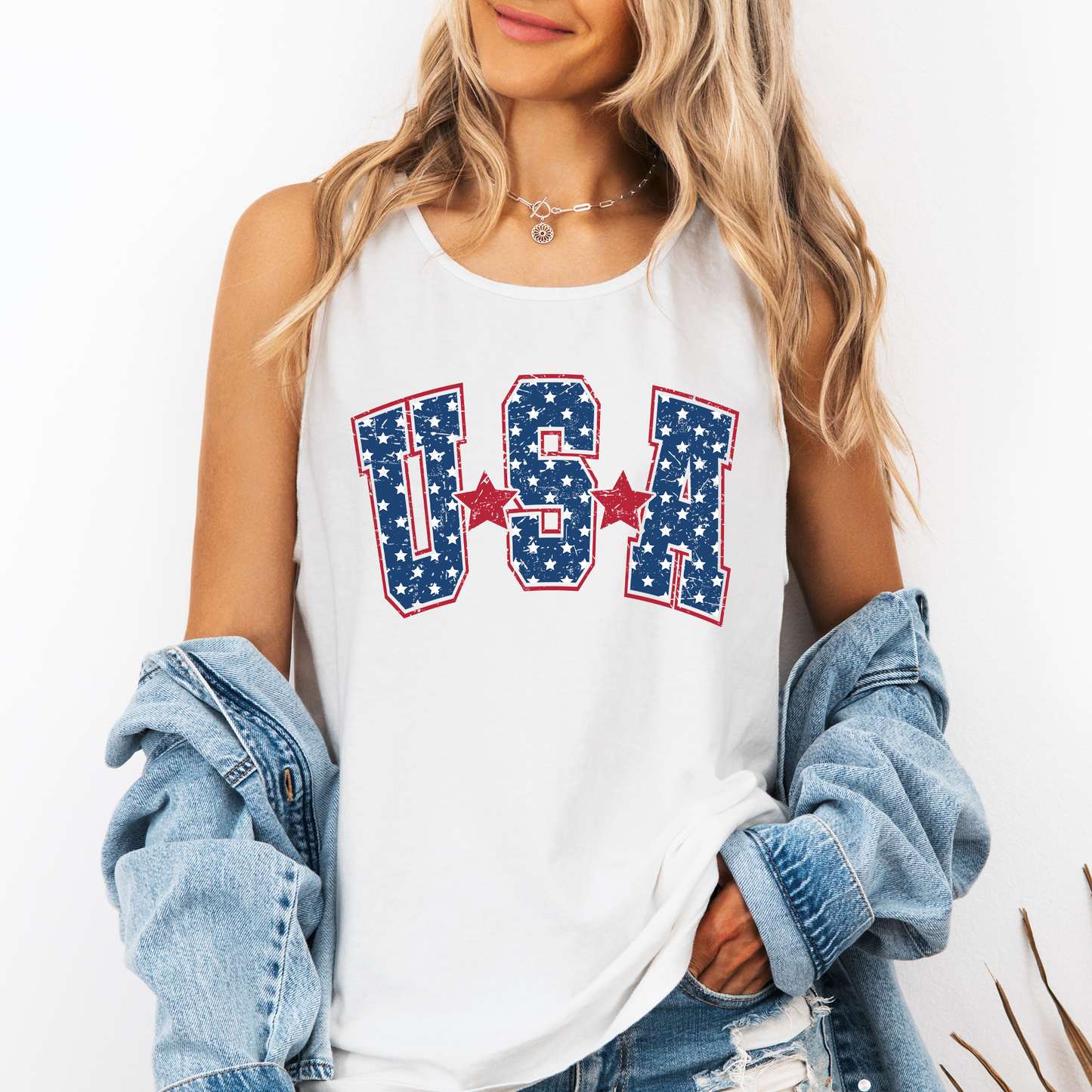 USA Retro Stars, Fourth of July, America, Patriotic, USA Comfort Colors Tank Top