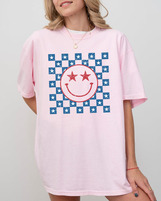 USA Smiley, Patriotic, America, Retro, Vintage, Independence Day, Fourth Of July, 4th of July Tshirt Comfort Colors T-Shirt