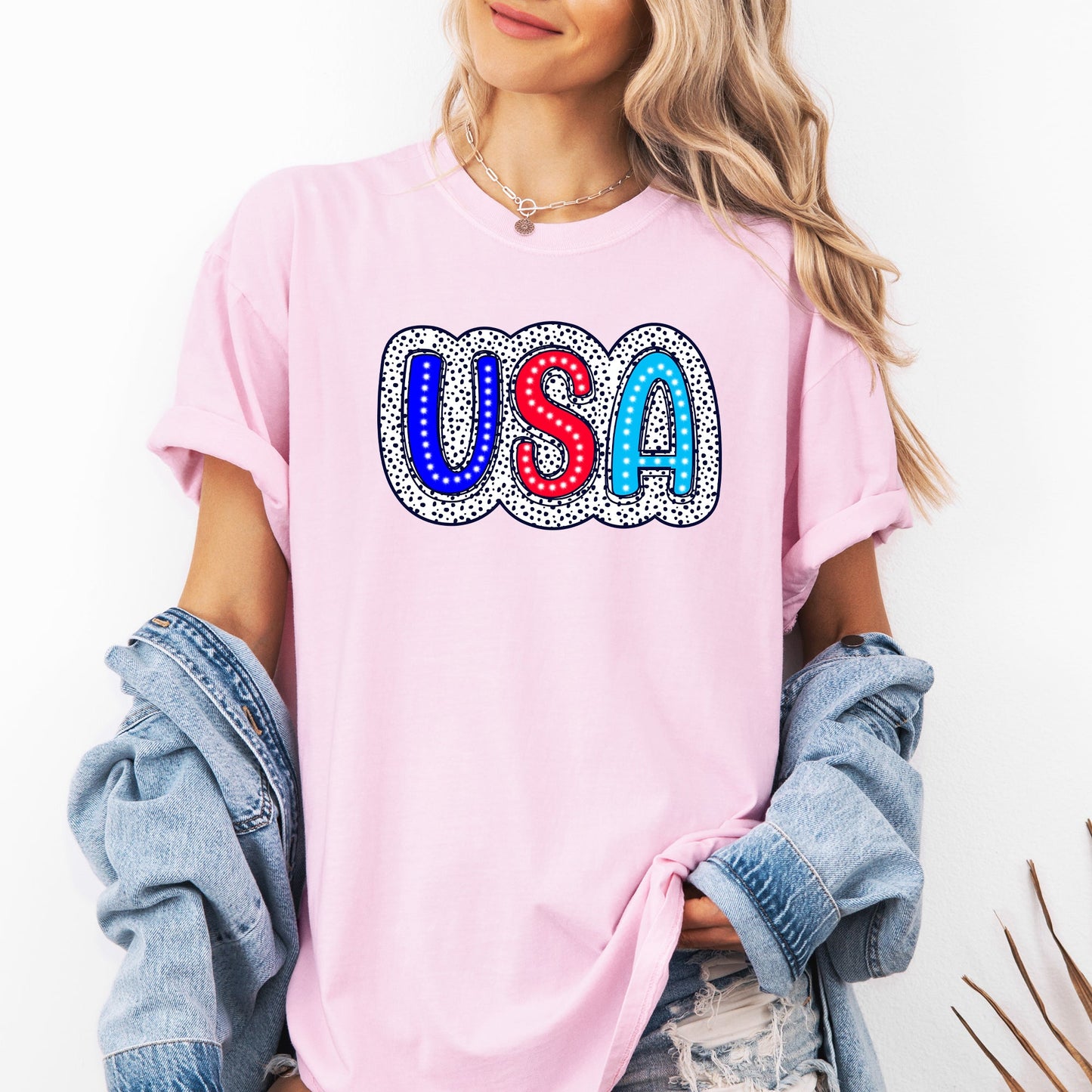 USA, Dalmatian Print, Patriotic, Red, White, Blue, America, 4th of July Tshirt Comfort Colors T-Shirt