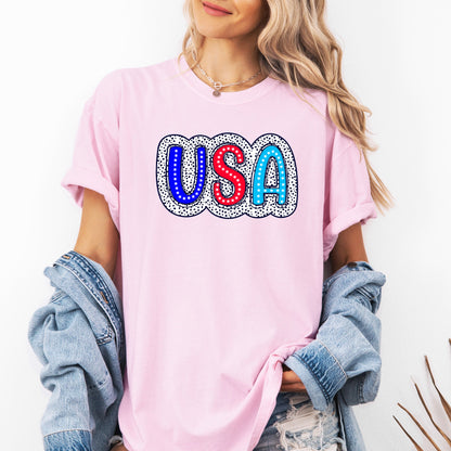 USA, Dalmatian Print, Patriotic, Red, White, Blue, America, 4th of July Tshirt Comfort Colors T-Shirt