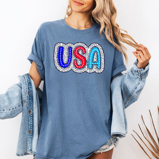 USA, Dalmatian Print, Patriotic, Red, White, Blue, America, 4th of July Tshirt Comfort Colors T-Shirt