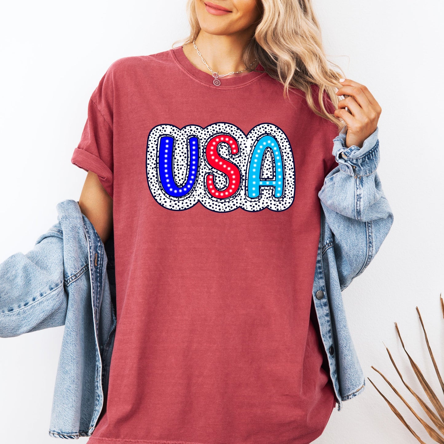 USA, Dalmatian Print, Patriotic, Red, White, Blue, America, 4th of July Tshirt Comfort Colors T-Shirt