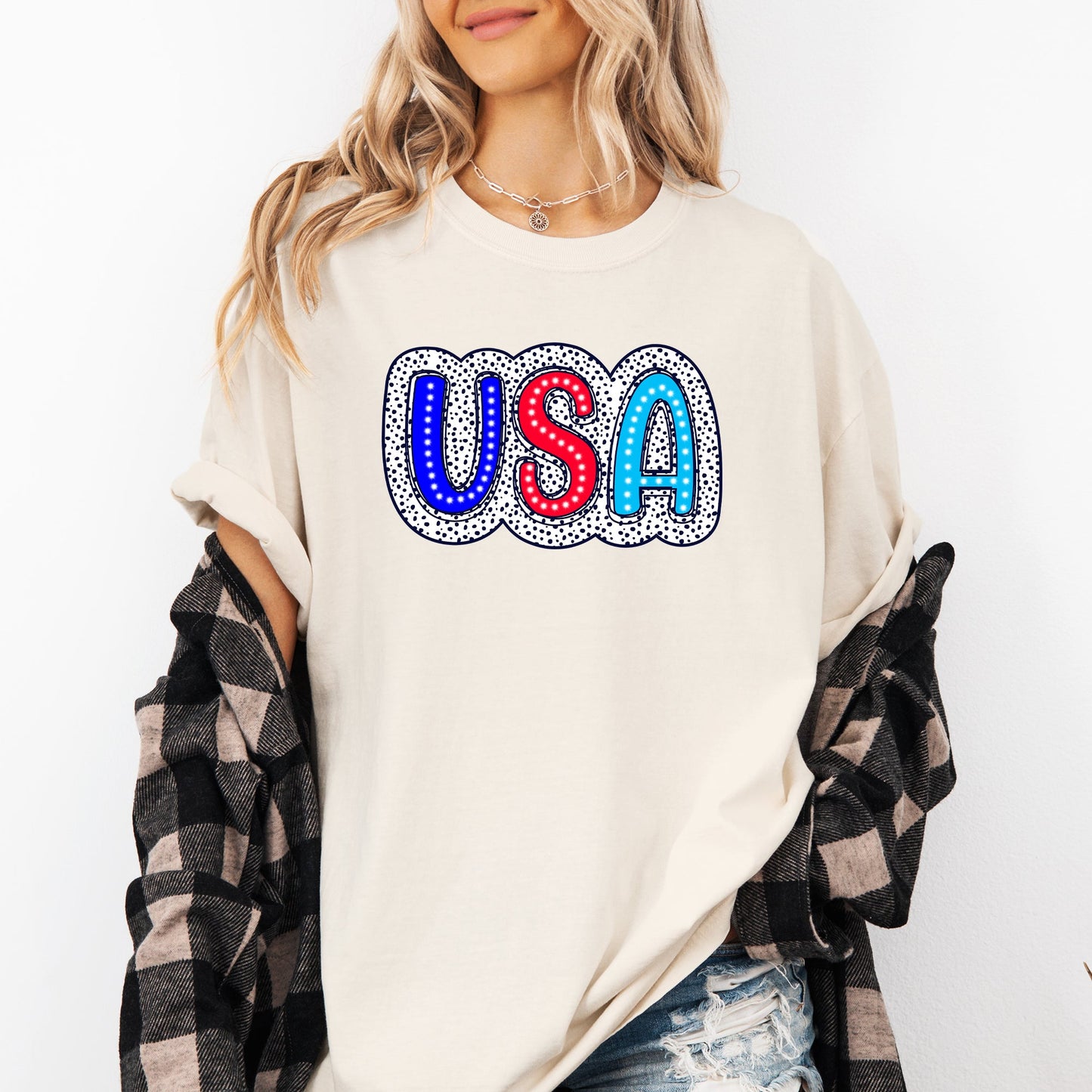 USA, Dalmatian Print, Patriotic, Red, White, Blue, America, 4th of July Tshirt Comfort Colors T-Shirt