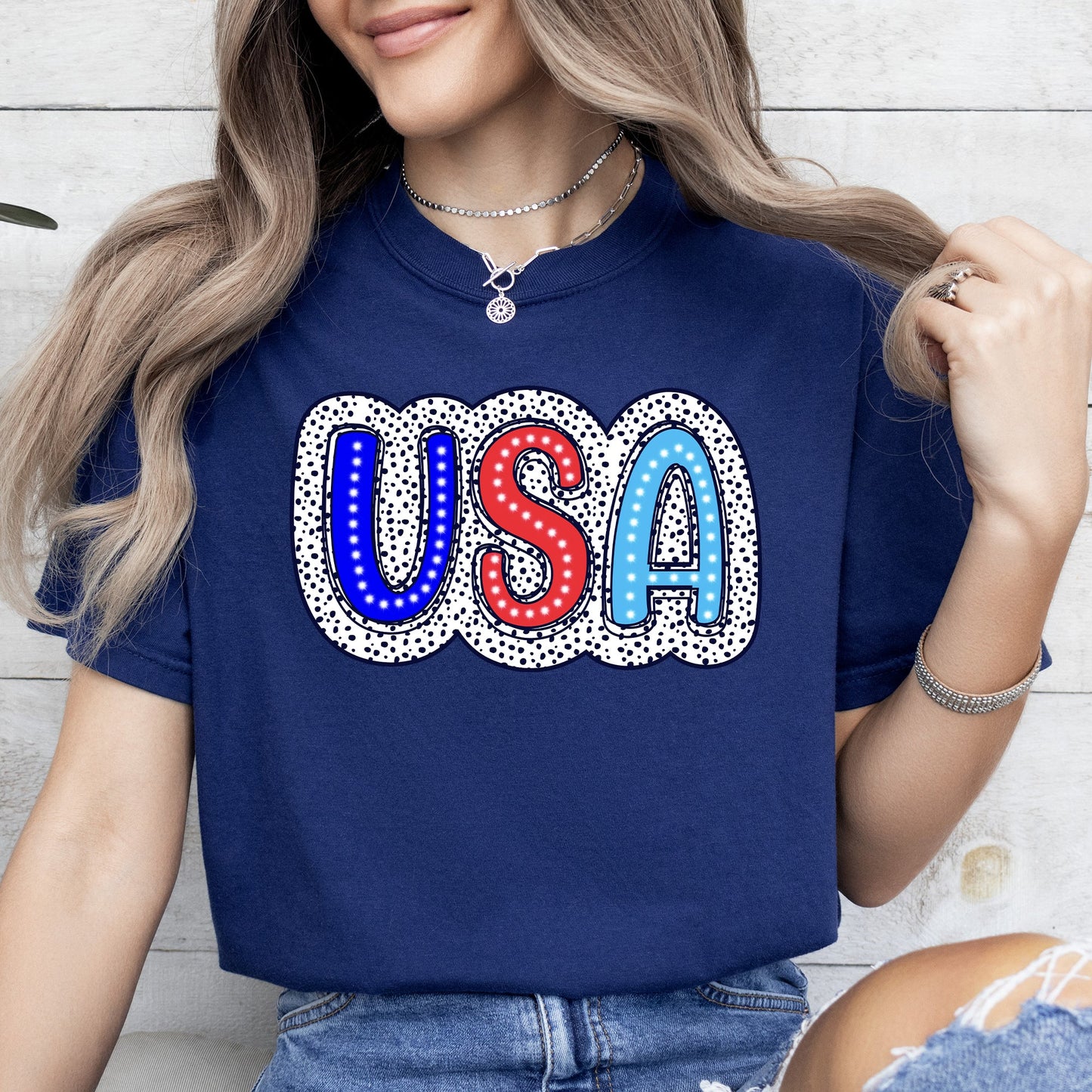 USA, Dalmatian Print, Patriotic, Red, White, Blue, America, 4th of July Tshirt Comfort Colors T-Shirt