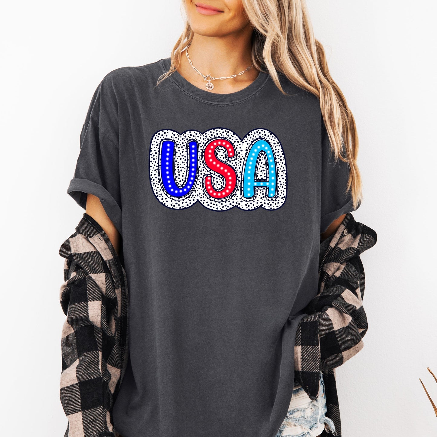 USA, Dalmatian Print, Patriotic, Red, White, Blue, America, 4th of July Tshirt Comfort Colors T-Shirt