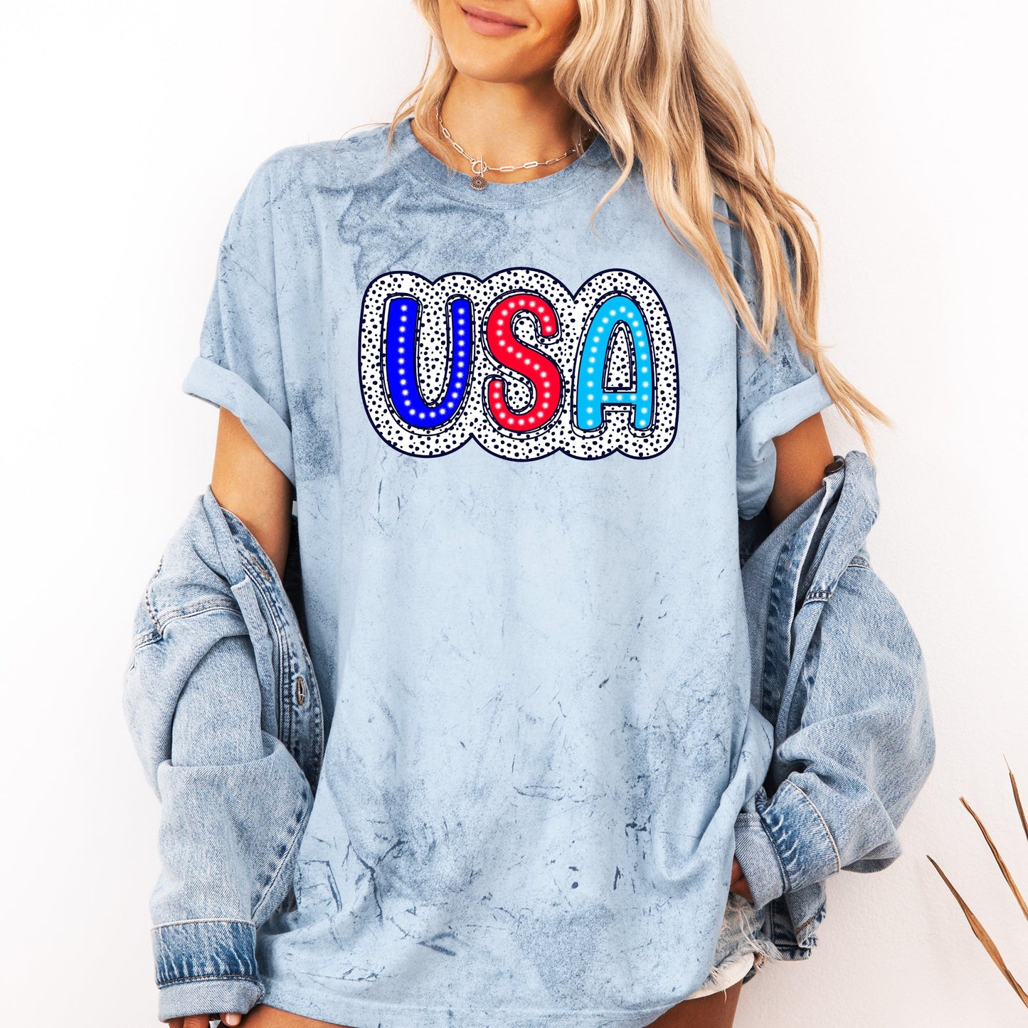 USA, Dalmatian Print, Patriotic, Red, White, Blue, America, 4th of July, Color Blast Tshirt Comfort Colors T-Shirt