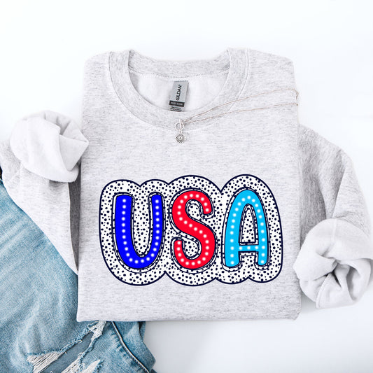 USA, Dalmatian Print, Patriotic, Red, White, Blue, America, 4th of July Sweatshirt