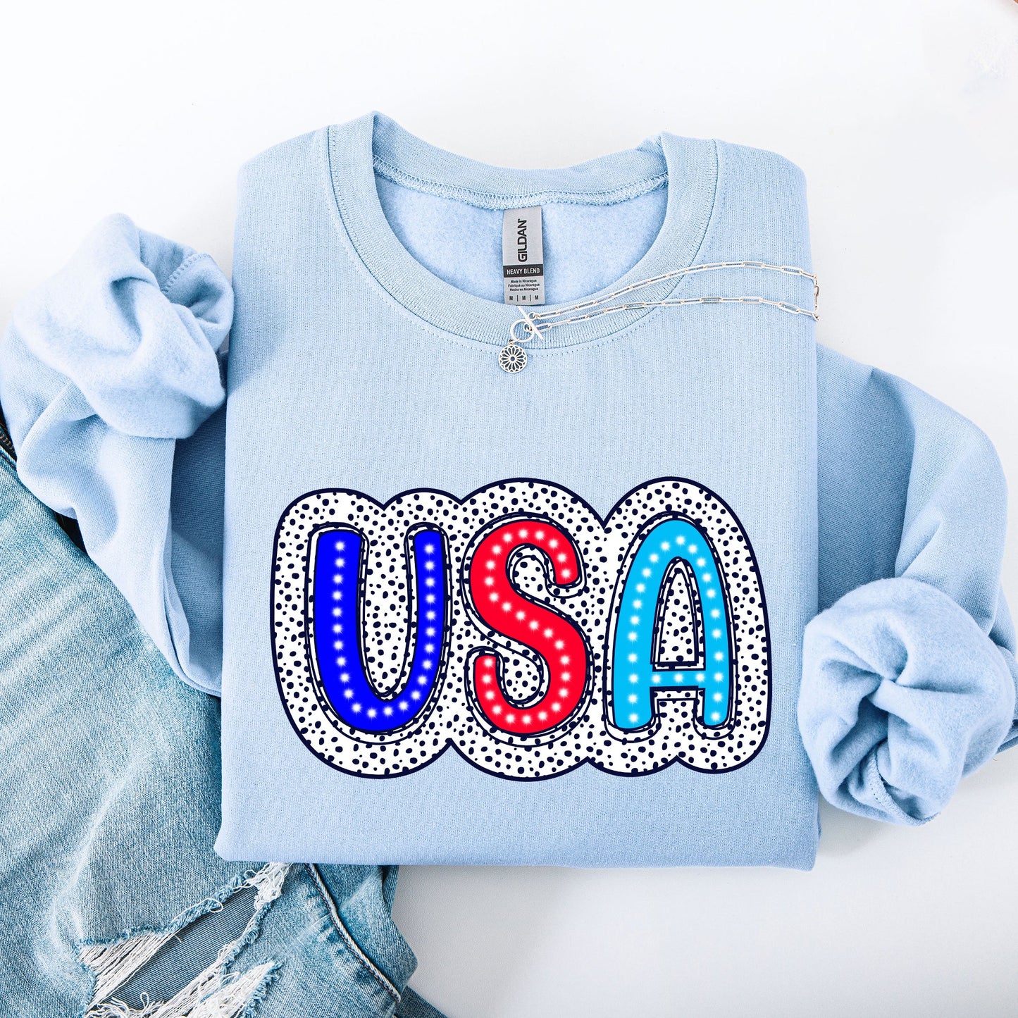 USA, Dalmatian Print, Patriotic, Red, White, Blue, America, 4th of July Sweatshirt