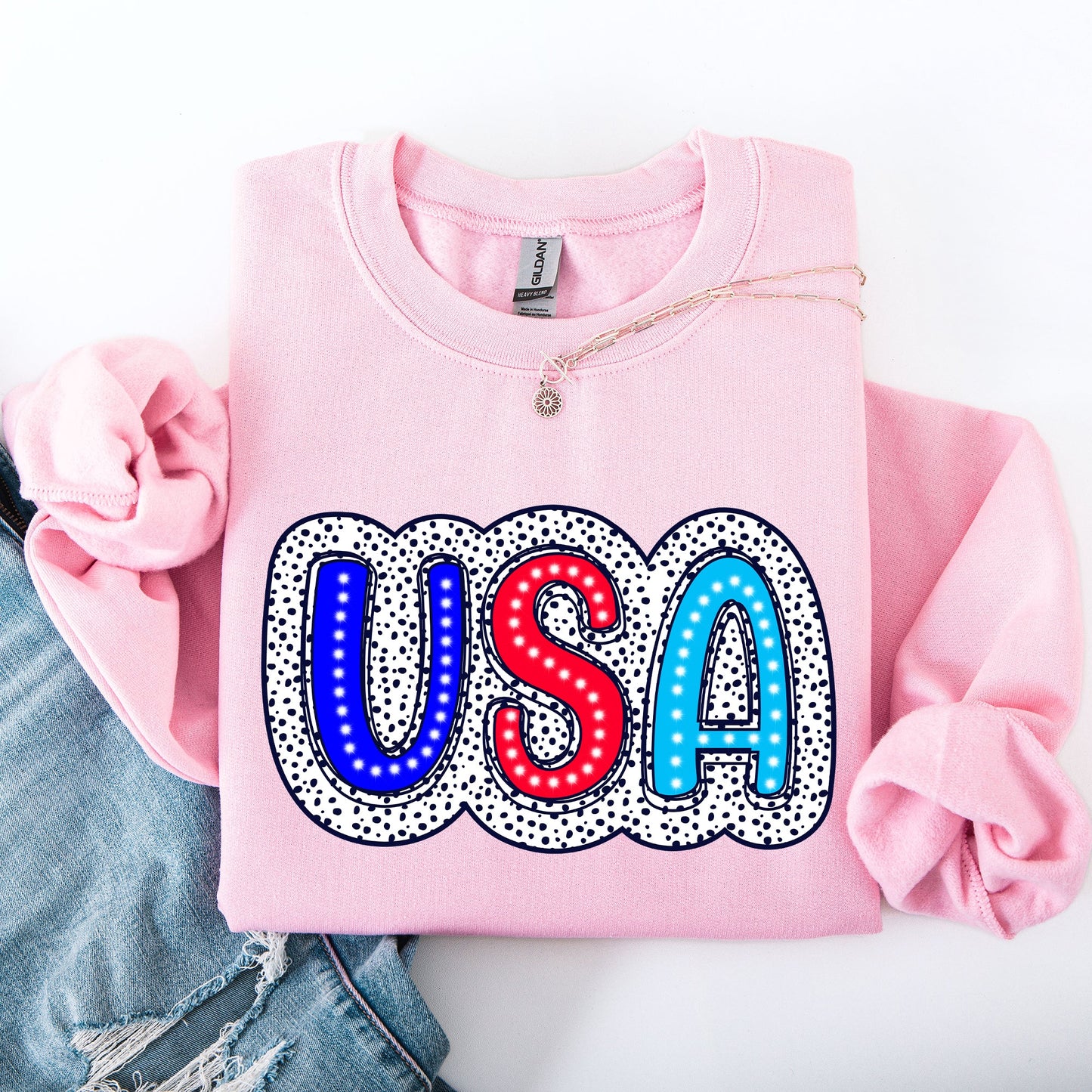 USA, Dalmatian Print, Patriotic, Red, White, Blue, America, 4th of July Sweatshirt