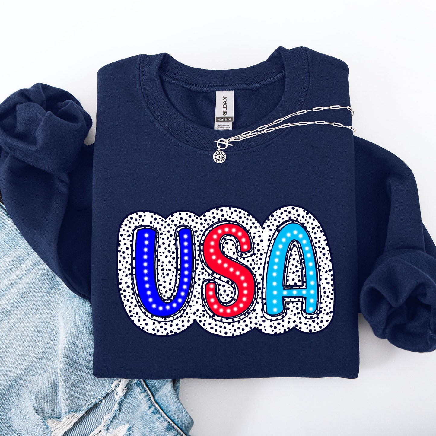 USA, Dalmatian Print, Patriotic, Red, White, Blue, America, 4th of July Sweatshirt