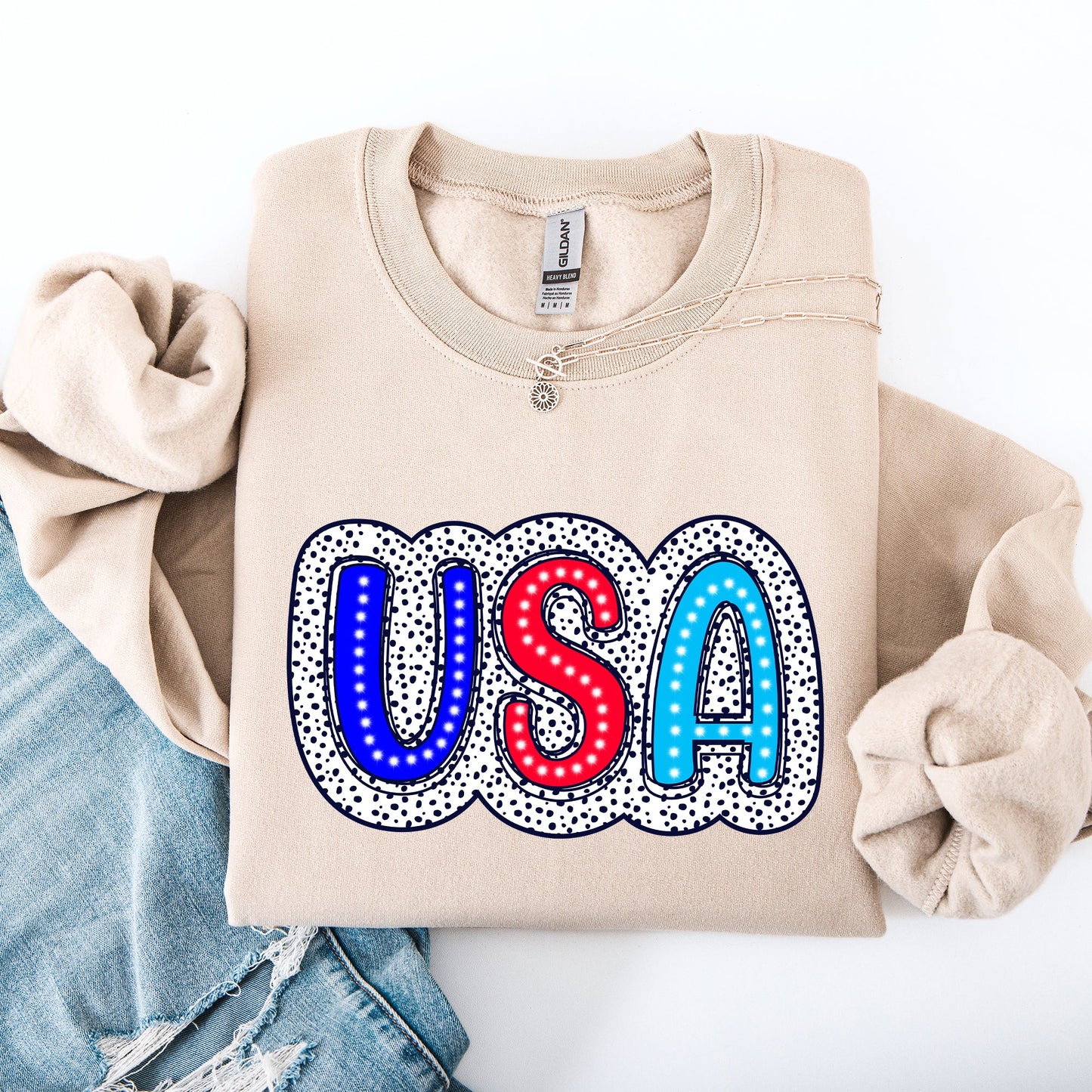 USA, Dalmatian Print, Patriotic, Red, White, Blue, America, 4th of July Sweatshirt