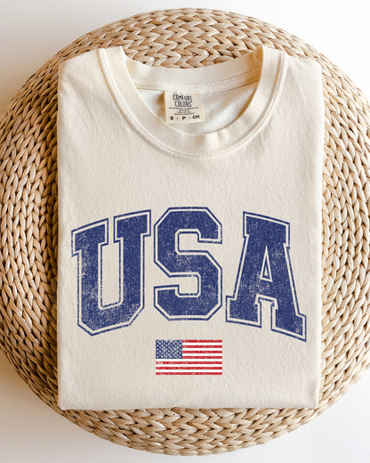 USA, Flag, Collegiate, Varsity, Olympics, Patriotic, Independence Day, Fourth Of July, America Shirt Comfort Colors T-Shirt