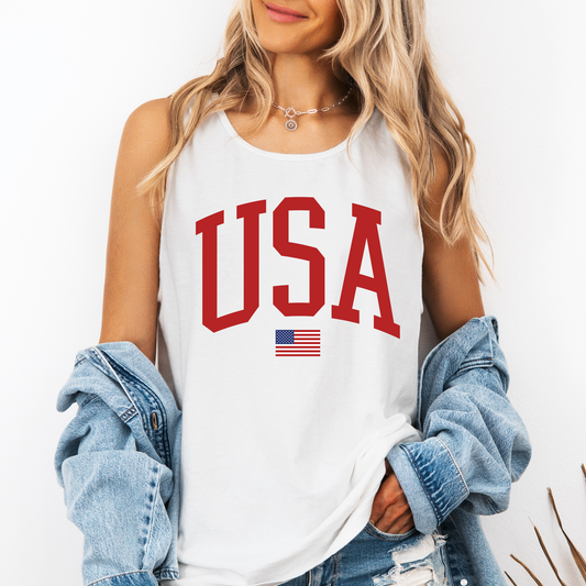 USA, Flag, Varsity, Fourth of July, America, Patriotic, USA Comfort Colors Tank Top