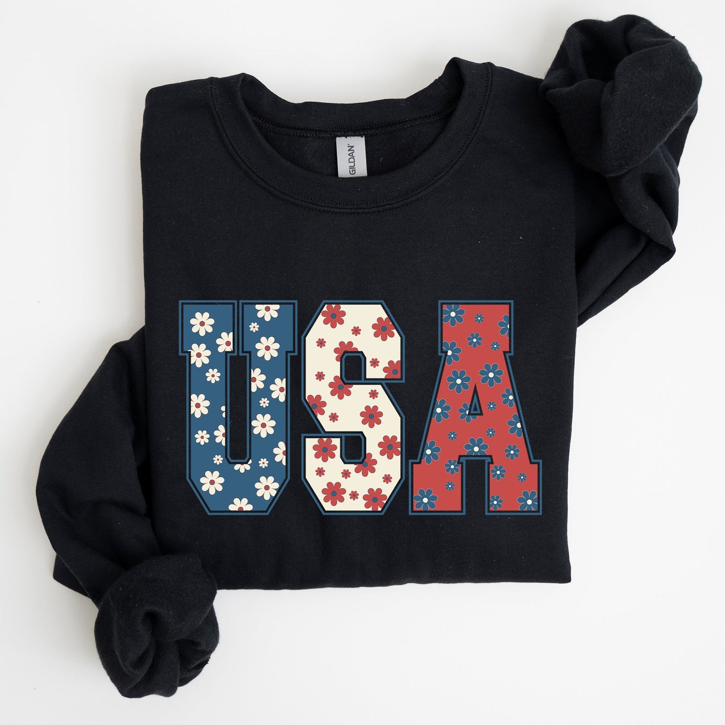 USA, Floral Print, Patriotic, America Flag Sweatshirt