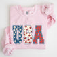 USA, Floral Print, Patriotic, America Flag Sweatshirt