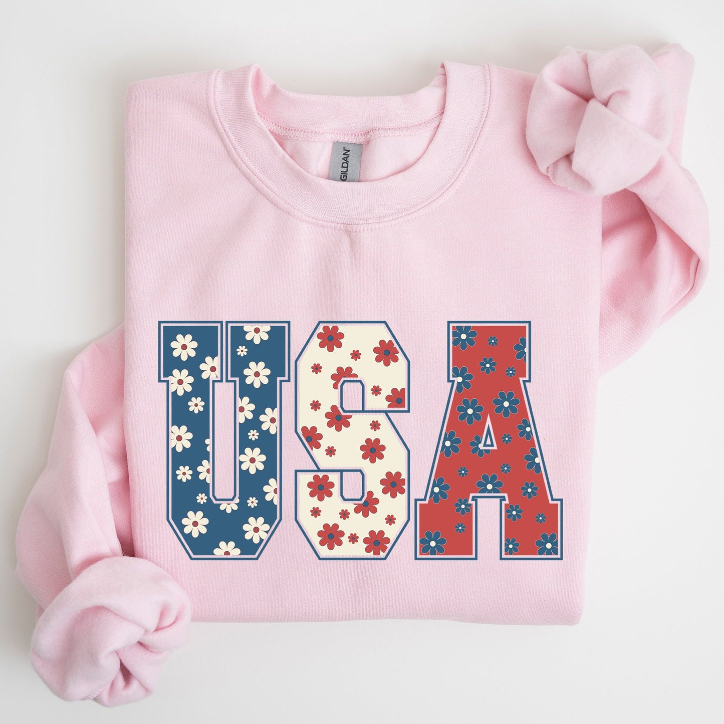 USA, Floral Print, Patriotic, America Flag Sweatshirt